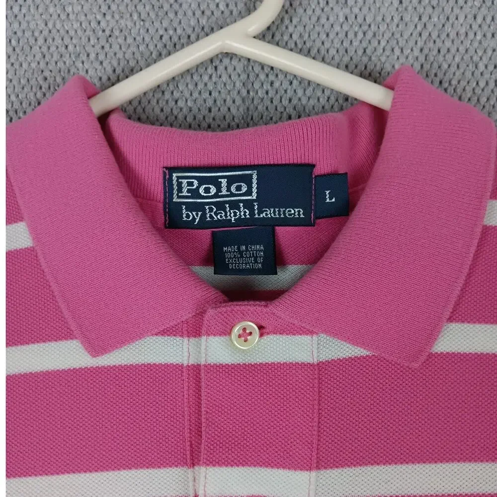 Polo Ralph Lauren Vintage‎ Knit Polo Men's Large Pink/White Striped Pony Preppy